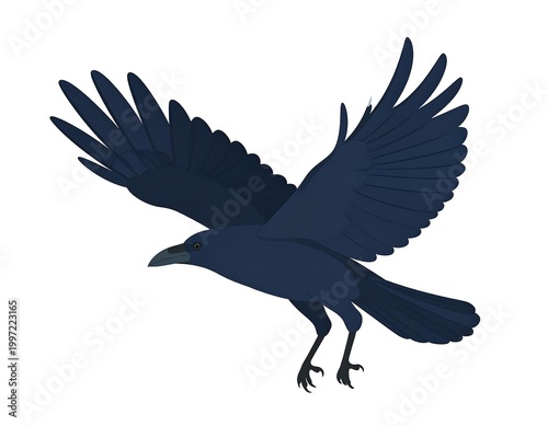 Digitally rendered bird in flight, showcasing extended wings and a dark color scheme. The avian is poised against a plain white backdrop