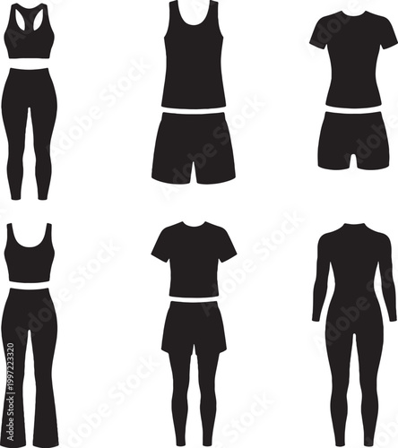 Activewear silhouettes set sports bra leggings gym outfit yoga compression suit vector bundle