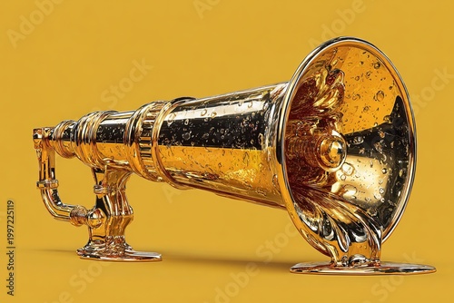 Golden Megaphone: A meticulously crafted golden megaphone, symbolizing proclamation and amplification, set against a simple background. A compelling visual for announcements and messages.