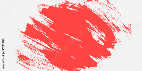 Abstract Grunge Red and White Brush Stroke Banner Background. Rough distressed paint strokes, grainy scratch lines and heavy ink splatter. Rugged texture template perfect for media, poster, banners