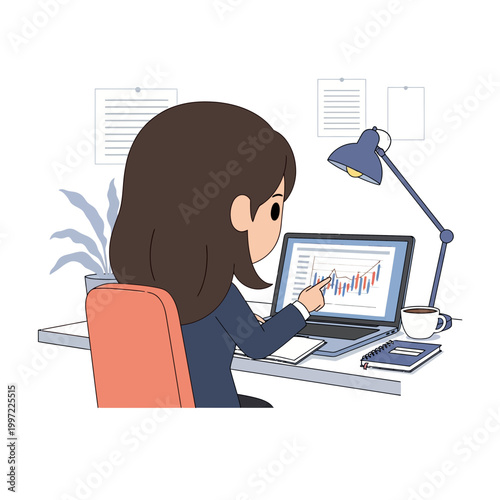 Businesswoman Analyzing Financial Data on Laptop Computer at Desk