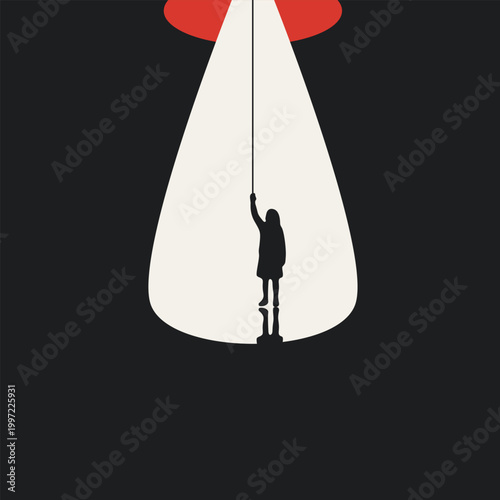 Minimalist Silhouette Person Standing in Spotlight Reaching for Hope