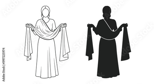 woman wearing draped garment with silhouette version