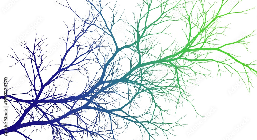 Fototapeta premium Abstract Blue to Green Gradient Tree Branches - Bare Limb Silhouette Design