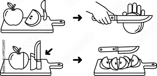 Apple Slicing Instructions: Step-by-Step Guide with Knife and Cutting Board