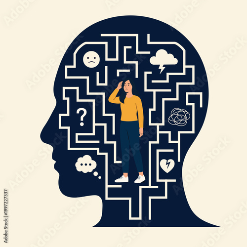 Woman lost in a maze of emotions and anxiety
