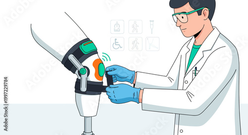 Doctor Adjusts Advanced Prosthetic Knee With Smart Technology and Icons
