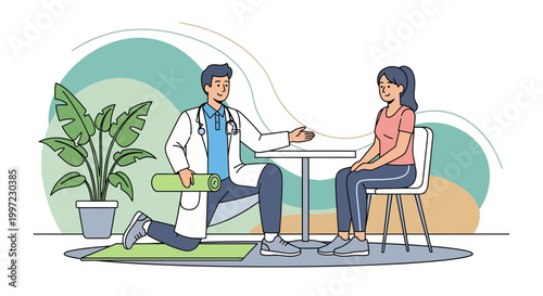 Doctor consulting patient on physical therapy and rehabilitation exercises