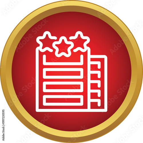 Hotel building icon featuring three stars indicating a quality rating