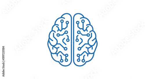 Blue circuit brain illustration.