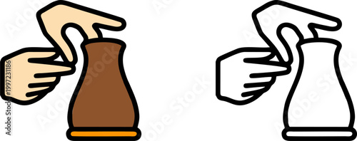 Pottery Making Hands Icon in Flat and Outline Style