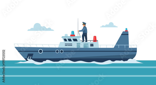 Man operating a large blue boat.