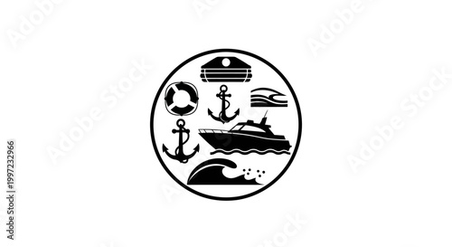 Marine Nautical Icon Set Design.