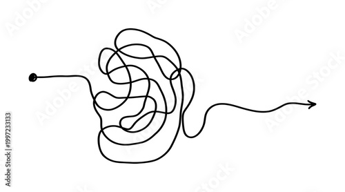Complex line and Complicated way to a simple. Idea thinking process concept. Process idea, brain solution. Doodle sketch scribble line.