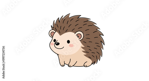 Adorable little brown hedgehog with a friendly face and tiny paws standing peacefully on a clean white background.