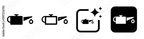 Engine oil canister icon for car maintenance service and warning symbol in black isolated vector illustration