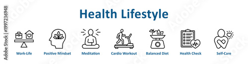 Health Lifestyle web icon banner with line art style