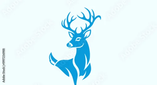 Fototapeta Blue deer silhouette with antlers standing.