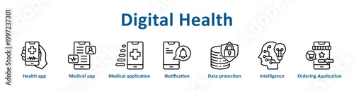 Digital Health web icon banner with line art style