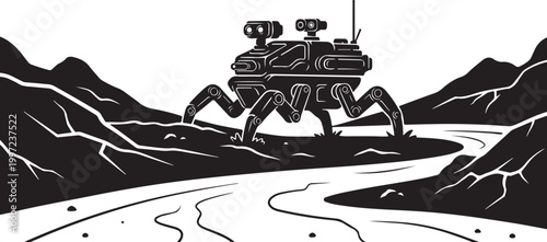 Robotic Crab Vector, Black and White Illustration, Sci-Fi Creature, Futuristic Animal Design