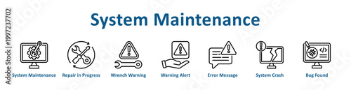 Foto -System Maintenance web icon banner with line art style