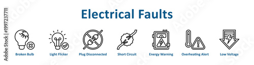 -Electrical Faults web icon banner with line art style
