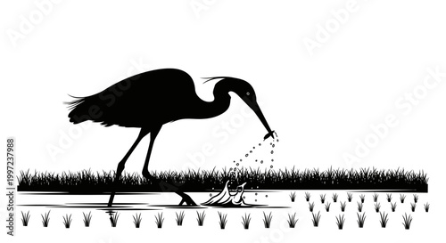 Black silhouette of a heron bird.