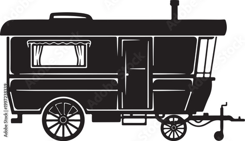 Vintage caravan, black silhouette, travel trailer, camper
