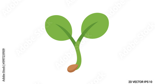 Green sprout emerging from seed, symbolizing new life, growth, and beginnings. Minimalist vector illustration.