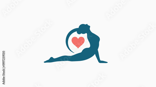A silhouette of a woman in a yoga pose, with a heart symbol integrated into the design, representing health and wellness.