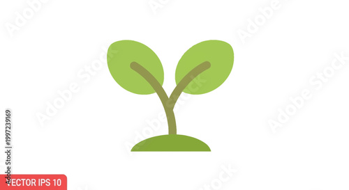 Green sprout growing from soil, minimalist flat icon, symbol of growth and new beginnings