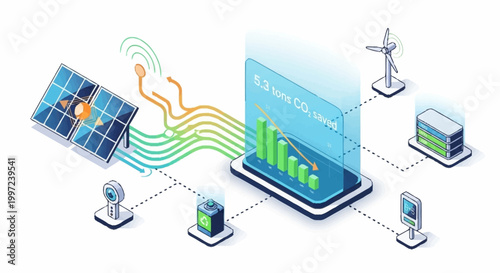 Smart grid technology with renewable energy sources and wireless communication.
