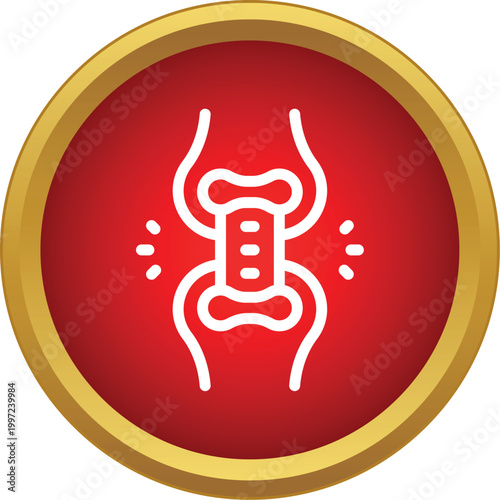 Bones forming a skeletal joint inside a red and gold bordered circle, indicating pain or health issues