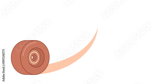 A single brown roller skate wheel with a visible bearing and a curved orange motion trail on a white background.