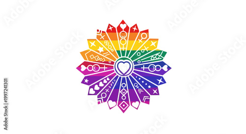 Colorful heart shaped mandala design.