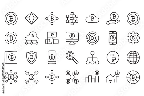 Bitcoin Blockchain Cryptocurrency Icons Fintech Network Collection