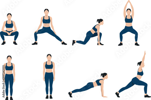 Fitness, Exercise, Gym Illustration, different exercises 
