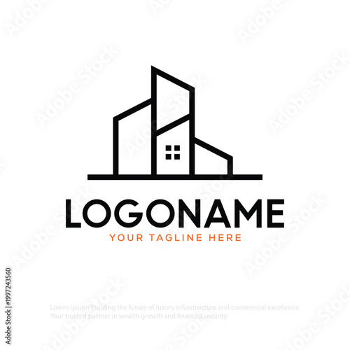 Real Estate Logo design Template  Line Arts White Background