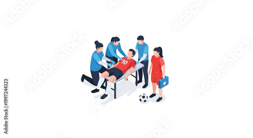 Medical Professionals Providing Aid to Injured Soccer Player on Field.