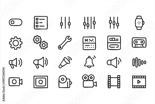 Media Control And Configuration Icons UI Dashboard Set