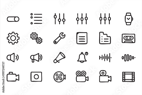 UI Settings And Media Control Icons Audio Video Interface Set