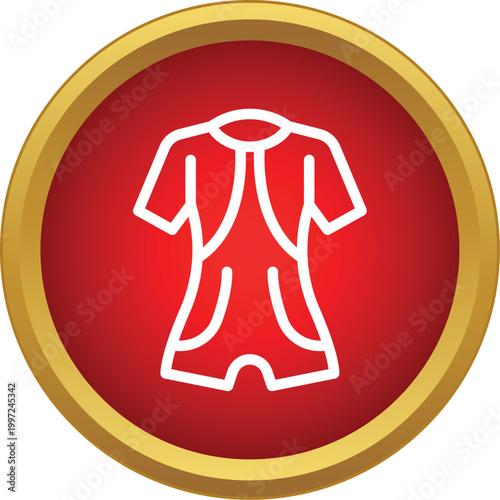 Wetsuit outline icon within a red and gold circular frame