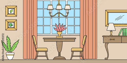 Dining room home interior graphic color sketch illustration vector 