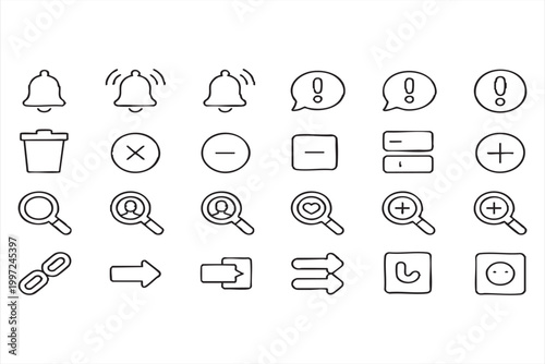 App Interface Icons Notification Search Zoom Control Set