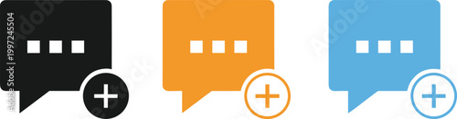 Add Comment Icon Set with Speech Bubble and Plus Symbol in Flat Style Vector Illustration for Messaging, Chat, and Social Media Interaction Design