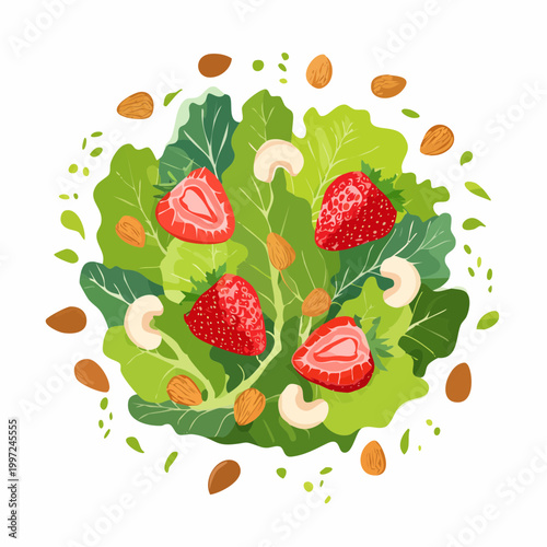 Frühlingssalat-Bowl mit Erdbeeren, Nüssen und Blattsalat