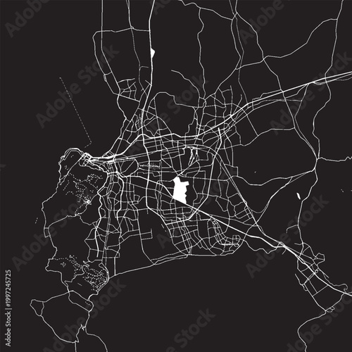 Cape Town South Africa Vector Map, Detailed City Street Map Black and White Minimalist Line Art