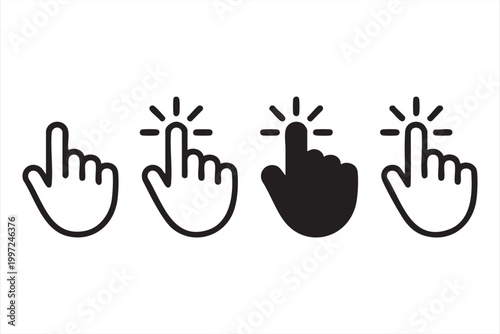 Click Hand Cursor Icons Tap Gesture Touch Interface Set