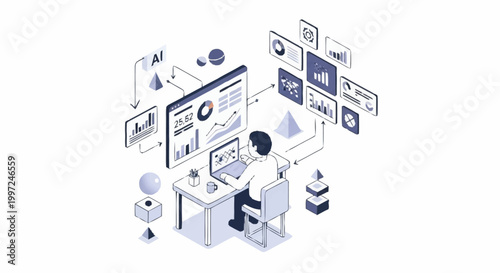 Businessman working with data analysis and AI.
