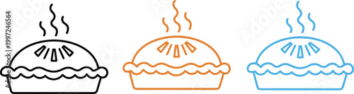 Hot Pie Food Icon Set in Outline Style Vector Illustration for Bakery, Dessert Menu, Cooking, and Homemade Meal Design